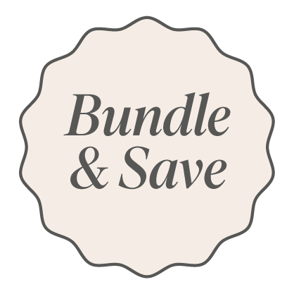 A scalloped badge with the text "Bundle & Save" in elegant font on a light beige background.