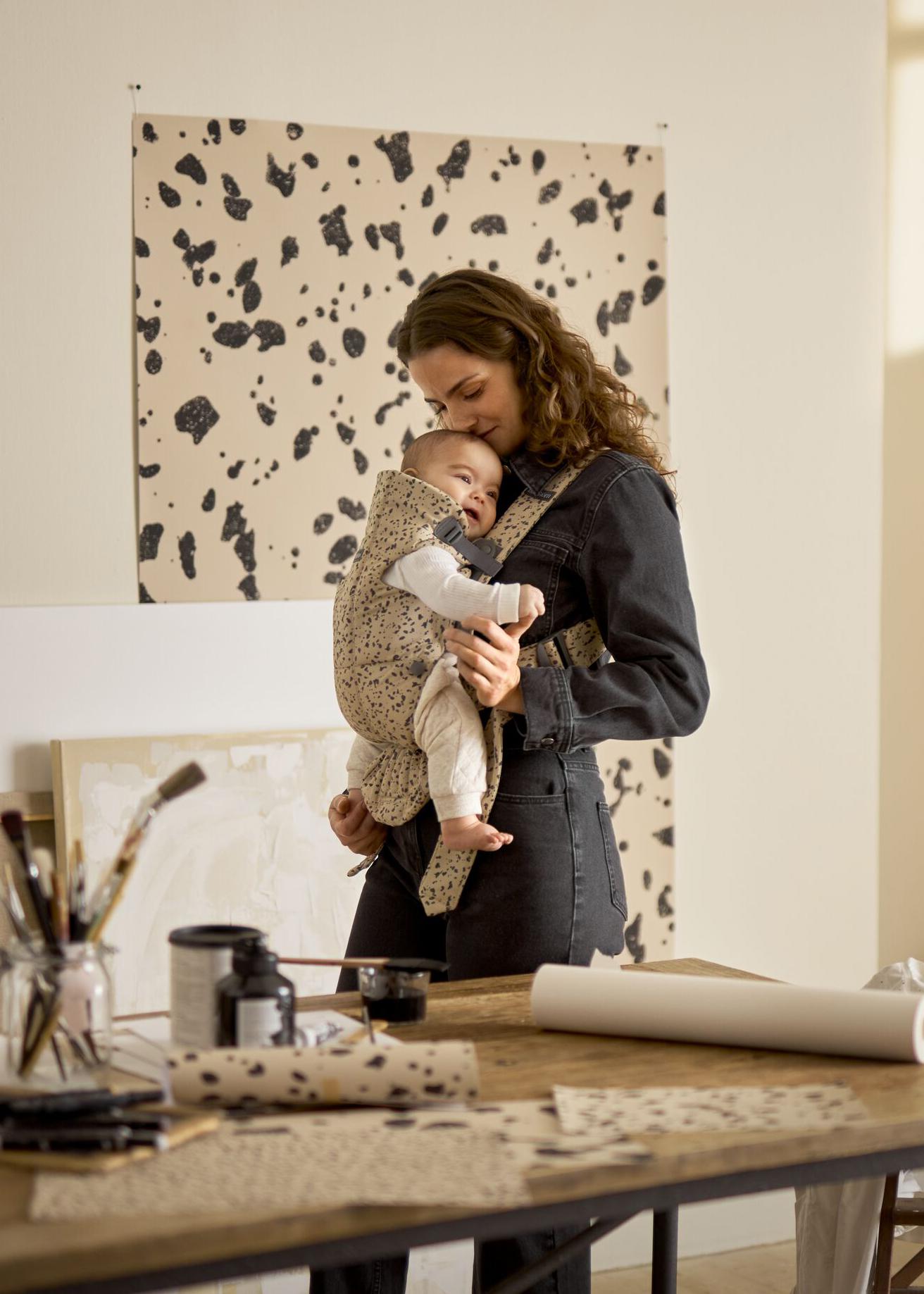 Baby Carrier Mini in Beige/Dark Grey Print - Little Masterpieces by BabyBjörn